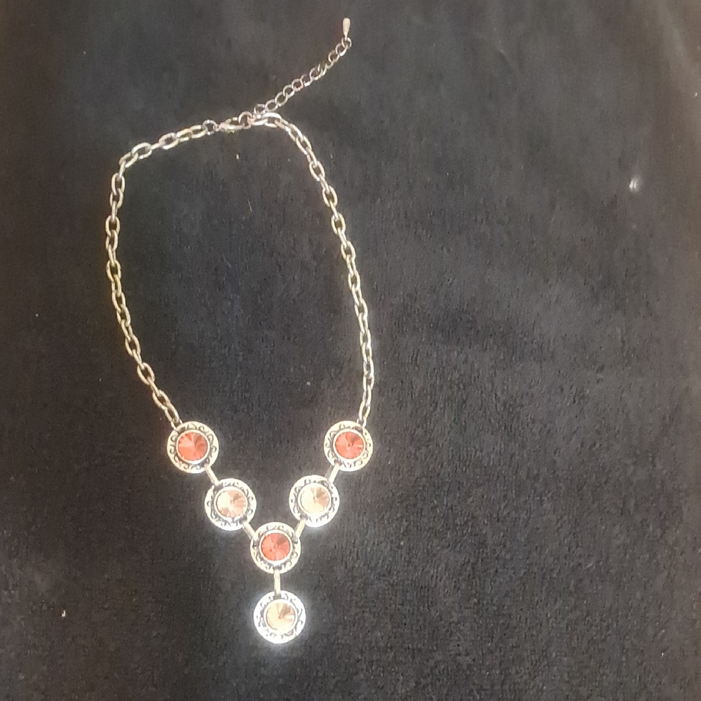 Gold and Red Y-Shaped Necklace with Crystal Accents